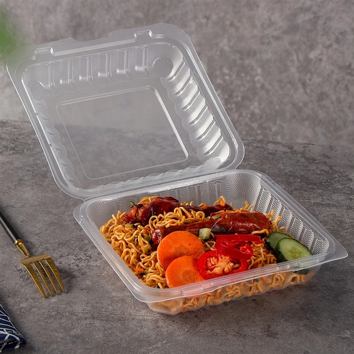 Πλαστικά PP Clear Clamshell Takeaway Boxes 8"x8" 1 διαμέρισμα Διαφανές αρθρωτό καπάκι To Go Δοχεία φαγητού σε πακέτο